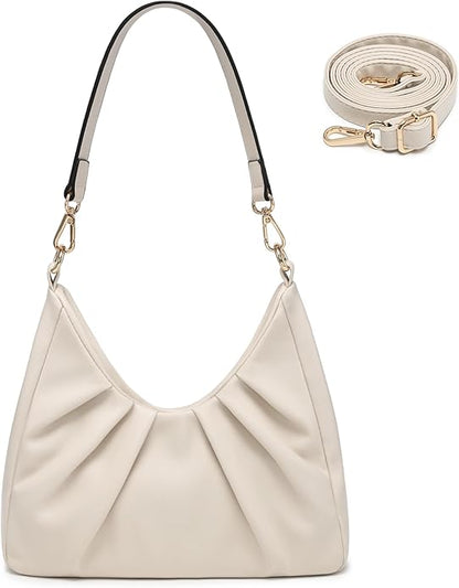 Dasein Ruched Hobo Handbag for Women Retro Shoulder Purse Crossbody Bag with 2 Removable Straps