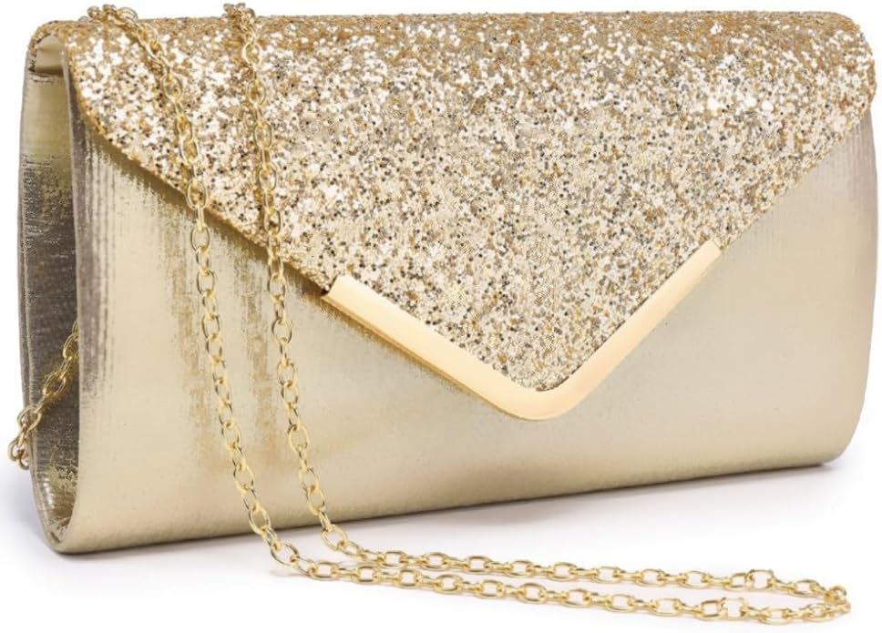 Dasein Women Evening Bags Formal Clutch Purses for Wedding Party Prom Handbags with Shoulder Strap and Glitter Flap