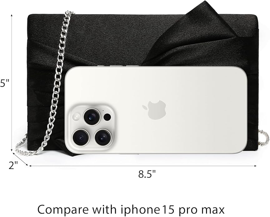 Women Elegant Satin Bow Flap Evening Bag Rhinestone Clutch Purse Handbag Formal/Wedding/Prom/Party