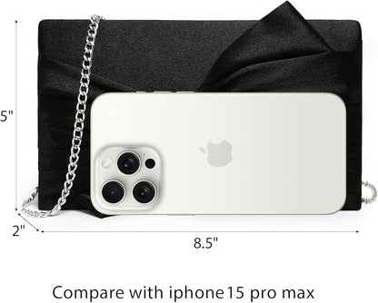 Women Elegant Satin Bow Flap Evening Bag Rhinestone Clutch Purse Handbag Formal/Wedding/Prom/Party