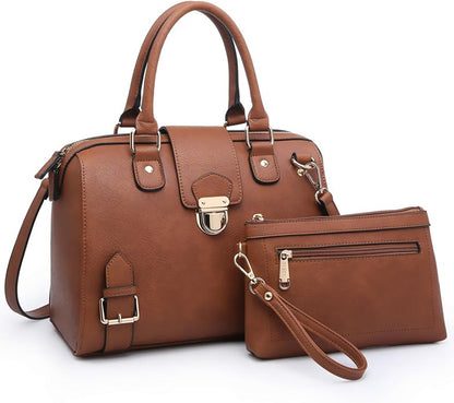 Dasein Women Barrel Handbags Fashion Satchel Bags Top Handle Shoulder Purses Vegan Leather Work Tote