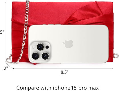 Women Elegant Satin Bow Flap Evening Bag Rhinestone Clutch Purse Handbag Formal/Wedding/Prom/Party