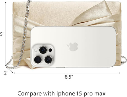 Women Elegant Satin Bow Flap Evening Bag Rhinestone Clutch Purse Handbag Formal/Wedding/Prom/Party