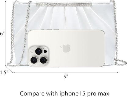 Dasein Elegant Pleated Evening Clutch Bags for Wedding Party Prom with Sparkly Rhinestones