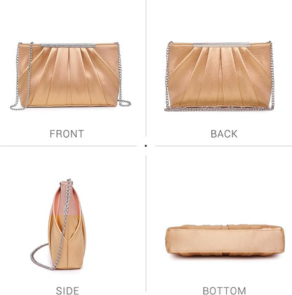 Dasein Elegant Pleated Evening Clutch Bags for Wedding Party Prom with Sparkly Rhinestones