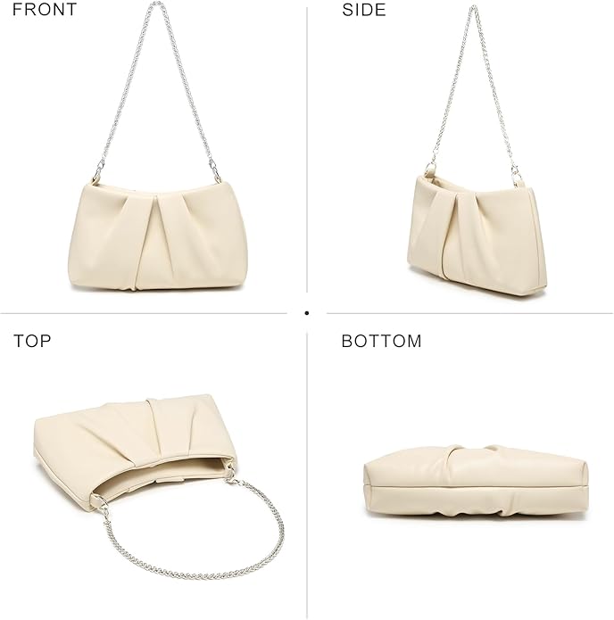 Dasein Elegant Pleated Evening Bag Soft Vegan Leather Clutch Purse Dressy Formal Handbag with 2 Chain Straps for Women