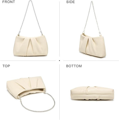 Dasein Elegant Pleated Evening Bag Soft Vegan Leather Clutch Purse Dressy Formal Handbag with 2 Chain Straps for Women