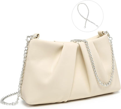 Dasein Elegant Pleated Evening Bag Soft Vegan Leather Clutch Purse Dressy Formal Handbag with 2 Chain Straps for Women