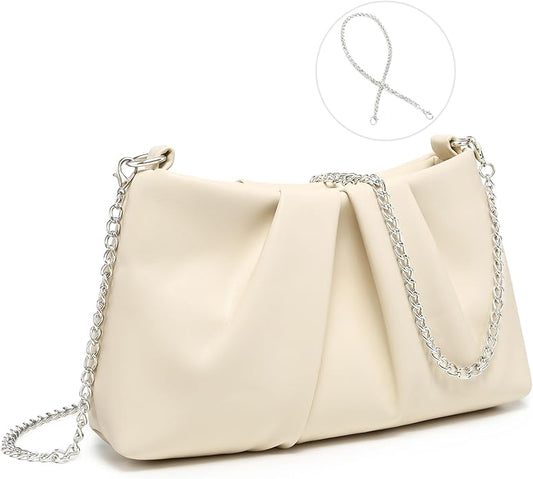 Dasein Elegant Pleated Evening Bag Soft Vegan Leather Clutch Purse Dressy Formal Handbag with 2 Chain Straps for Women