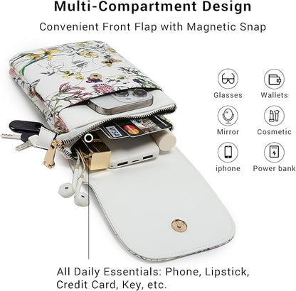 Vegan Leather Small Crossbody Bags for Women, 3 Compartment Cell Phone Wallet Purses with Adjustable Guitar Strap