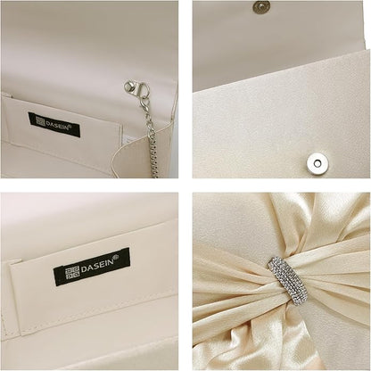 Women Elegant Satin Bow Flap Evening Bag Rhinestone Clutch Purse Handbag Formal/Wedding/Prom/Party