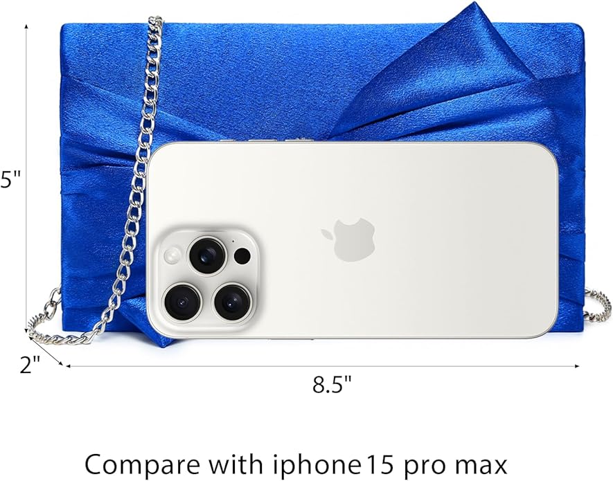 Women Elegant Satin Bow Flap Evening Bag Rhinestone Clutch Purse Handbag Formal/Wedding/Prom/Party