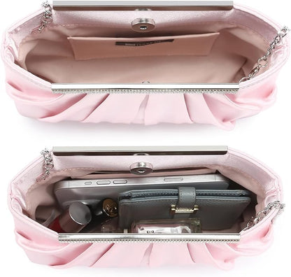 Dasein Elegant Pleated Evening Clutch Bags for Wedding Party Prom with Sparkly Rhinestones