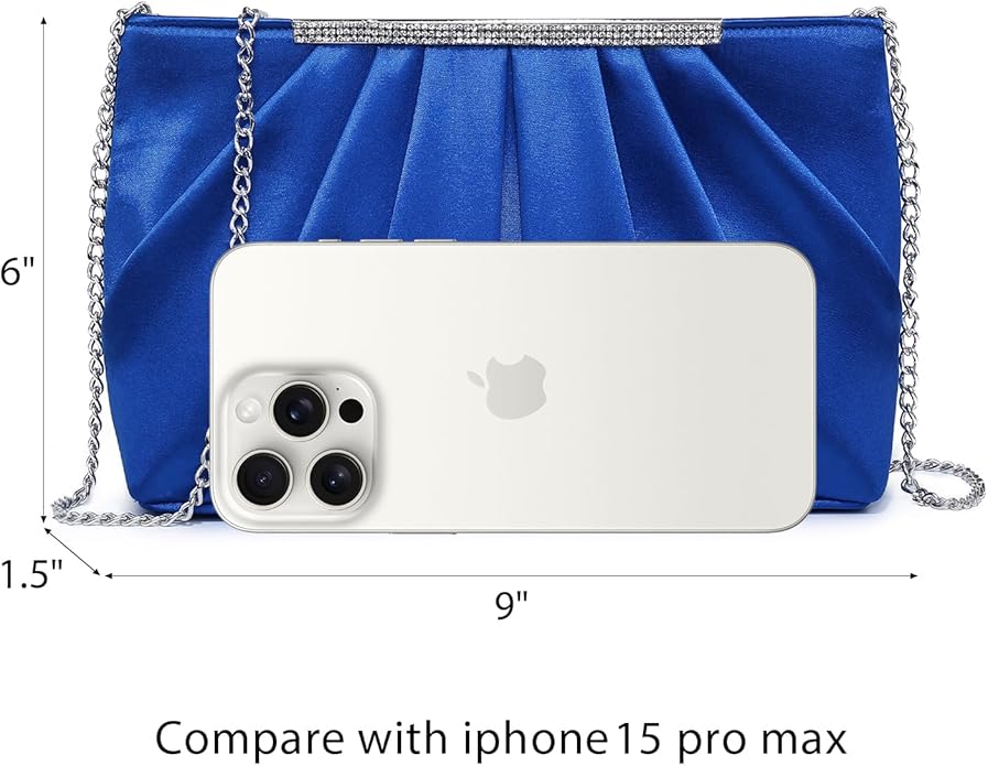 Dasein Elegant Pleated Evening Clutch Bags for Wedding Party Prom with Sparkly Rhinestones