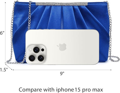 Dasein Elegant Pleated Evening Clutch Bags for Wedding Party Prom with Sparkly Rhinestones