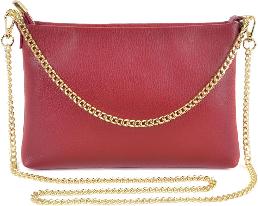 Dasein Italian Genuine Leather Handbag for Women Clutch Evening Bag Gold Chain Strap Shoulder Bag Crossbody Purse