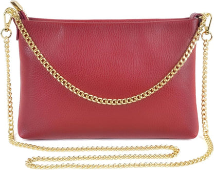 Dasein Italian Genuine Leather Handbag for Women Clutch Evening Bag Gold Chain Strap Shoulder Bag Crossbody Purse