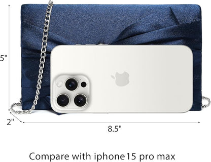 Women Elegant Satin Bow Flap Evening Bag Rhinestone Clutch Purse Handbag Formal/Wedding/Prom/Party