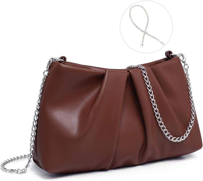 Dasein Elegant Pleated Evening Bag Soft Vegan Leather Clutch Purse Dressy Formal Handbag with 2 Chain Straps for Women