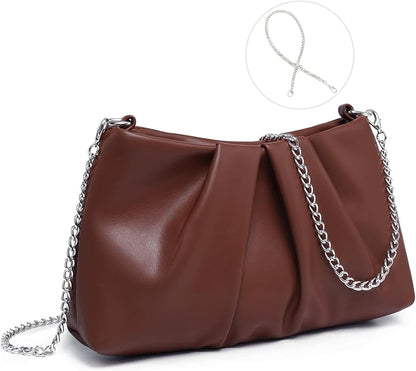 Dasein Elegant Pleated Evening Bag Soft Vegan Leather Clutch Purse Dressy Formal Handbag with 2 Chain Straps for Women