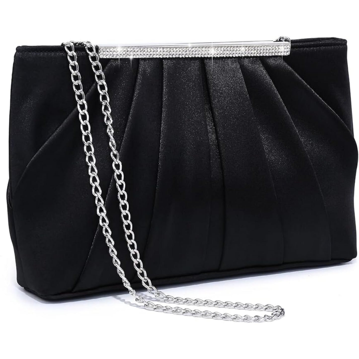 Dasein Elegant Pleated Evening Clutch Bags for Wedding Party Prom with Sparkly Rhinestones