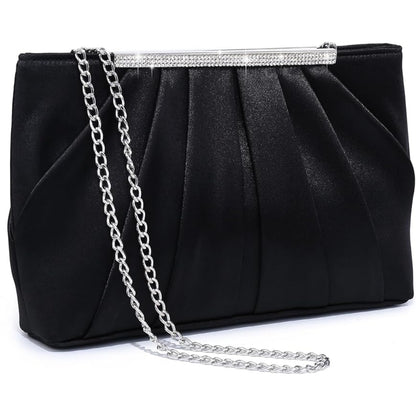 Dasein Elegant Pleated Evening Clutch Bags for Wedding Party Prom with Sparkly Rhinestones