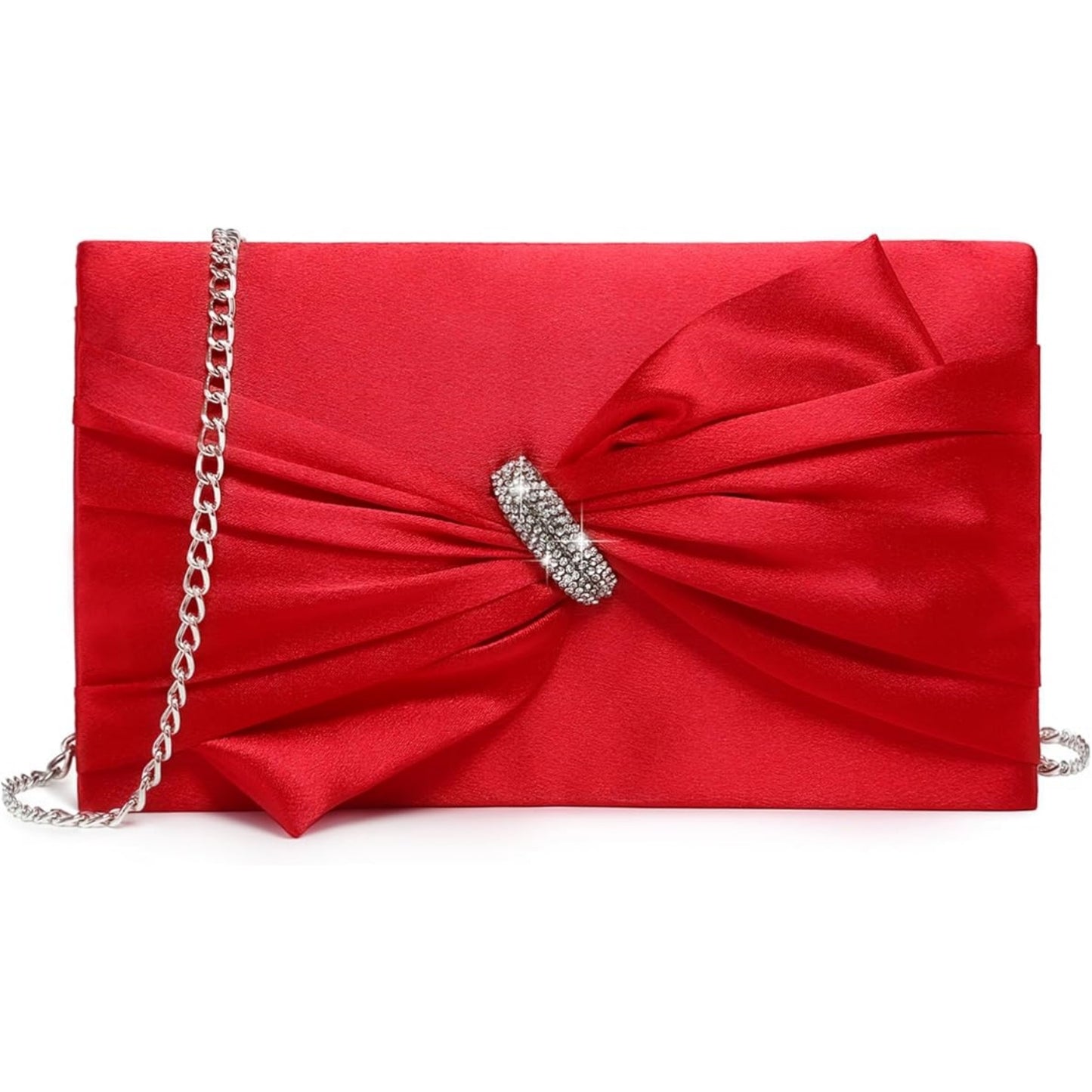 Women Elegant Satin Bow Flap Evening Bag Rhinestone Clutch Purse Handbag Formal/Wedding/Prom/Party
