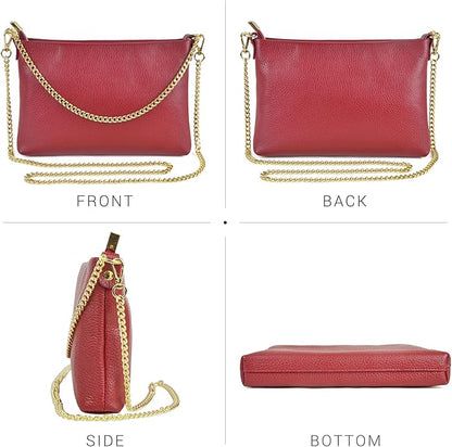 Dasein Italian Genuine Leather Handbag for Women Clutch Evening Bag Gold Chain Strap Shoulder Bag Crossbody Purse