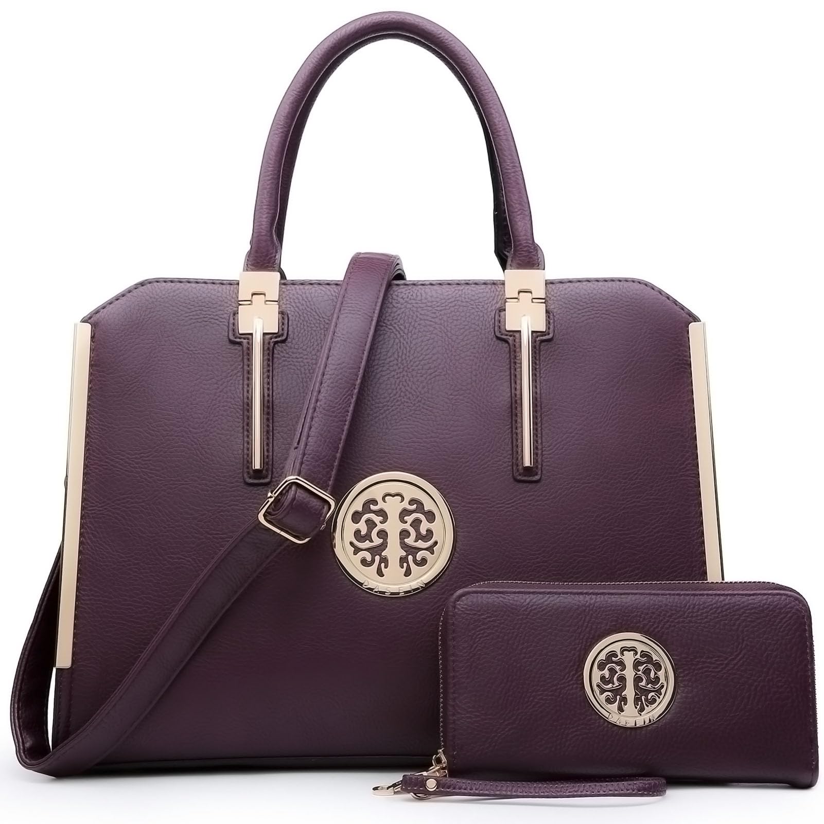 Dasein Women Large Handbag Purse Vegan Leather Satchel Work Bag Shoulder Tote with Matching Wallet