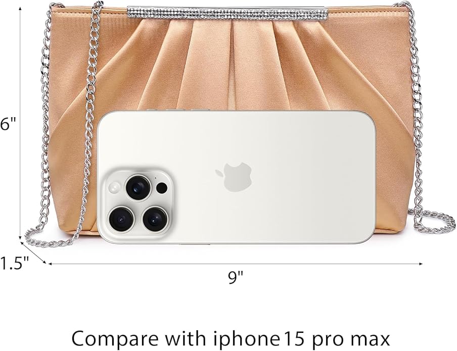 Dasein Elegant Pleated Evening Clutch Bags for Wedding Party Prom with Sparkly Rhinestones