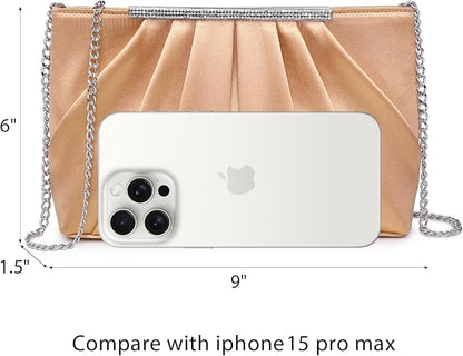 Dasein Elegant Pleated Evening Clutch Bags for Wedding Party Prom with Sparkly Rhinestones