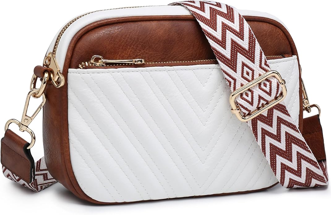 Quilted Crossbody Bags Vegan Leather Purses Small Shoulder Handbags with Wide Strap Crossbody Purse for Women