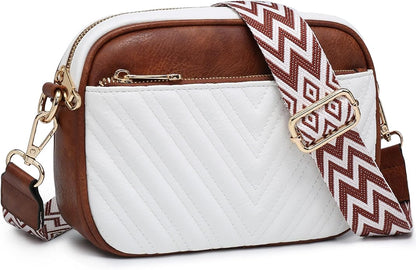 Quilted Crossbody Bags Vegan Leather Purses Small Shoulder Handbags with Wide Strap Crossbody Purse for Women