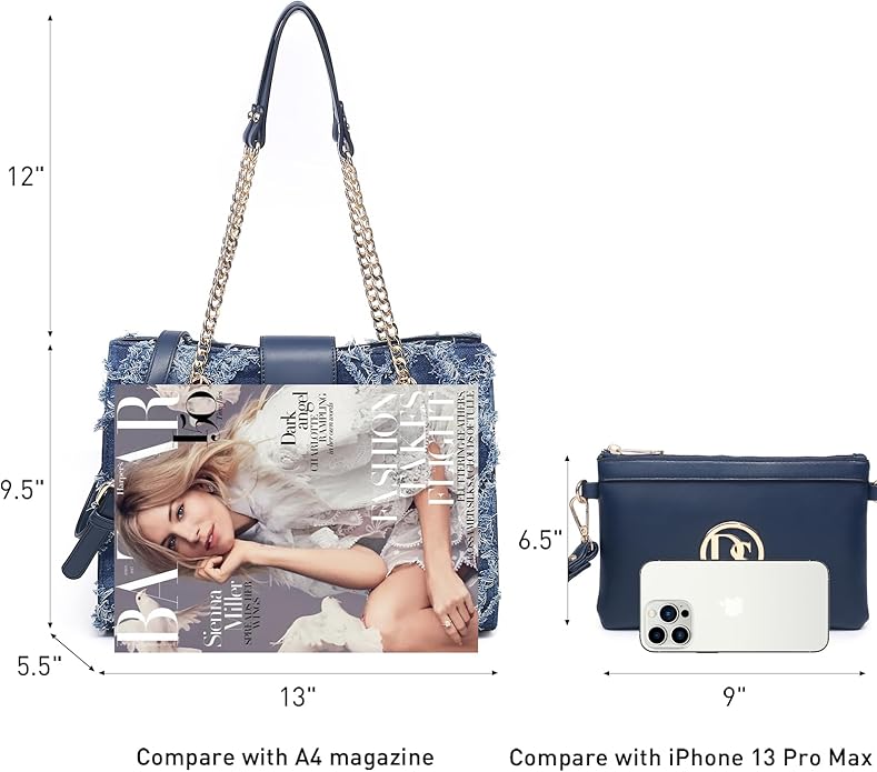 Tote Hobo Bag Shoulder Purse Top Handle Satchel Bag with Matching Clutch