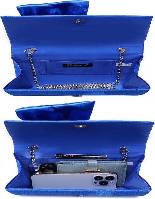 Women Elegant Satin Bow Flap Evening Bag Rhinestone Clutch Purse Handbag Formal/Wedding/Prom/Party