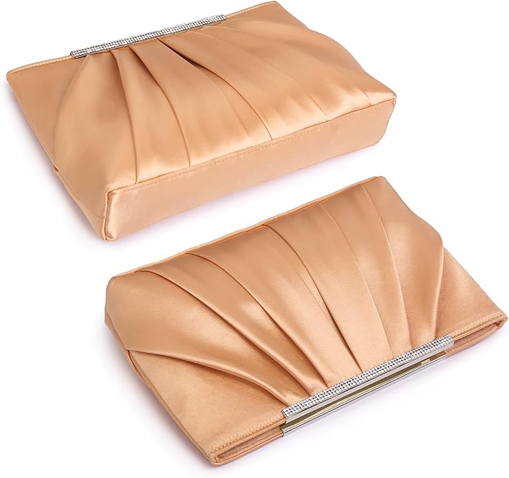 Dasein Elegant Pleated Evening Clutch Bags for Wedding Party Prom with Sparkly Rhinestones