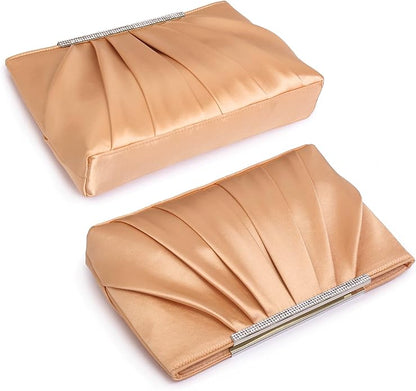 Dasein Elegant Pleated Evening Clutch Bags for Wedding Party Prom with Sparkly Rhinestones