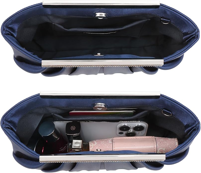 Dasein Elegant Pleated Evening Clutch Bags for Wedding Party Prom with Sparkly Rhinestones