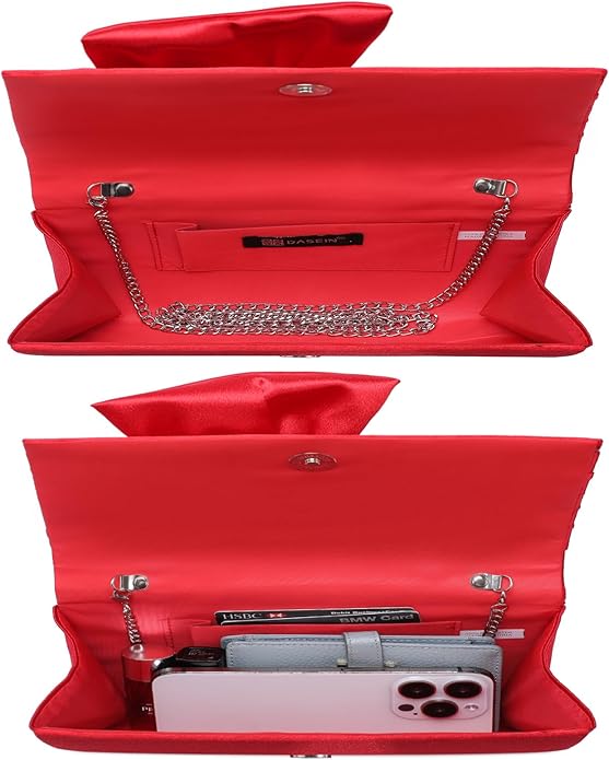 Women Elegant Satin Bow Flap Evening Bag Rhinestone Clutch Purse Handbag Formal/Wedding/Prom/Party