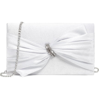 Women Elegant Satin Bow Flap Evening Bag Rhinestone Clutch Purse Handbag Formal/Wedding/Prom/Party
