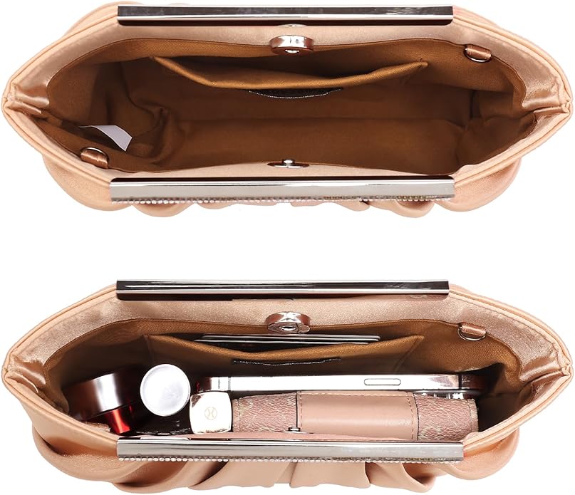 Dasein Elegant Pleated Evening Clutch Bags for Wedding Party Prom with Sparkly Rhinestones