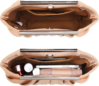 Dasein Elegant Pleated Evening Clutch Bags for Wedding Party Prom with Sparkly Rhinestones