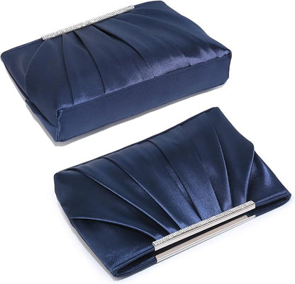 Dasein Elegant Pleated Evening Clutch Bags for Wedding Party Prom with Sparkly Rhinestones