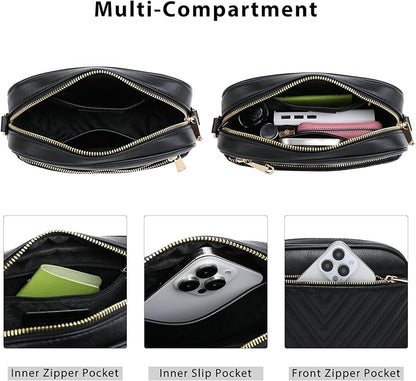 Quilted Crossbody Bags Vegan Leather Purses Small Shoulder Handbags with Wide Strap Crossbody Purse for Women