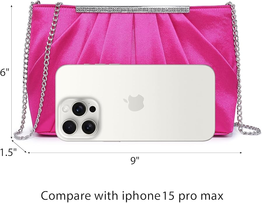 Dasein Elegant Pleated Evening Clutch Bags for Wedding Party Prom with Sparkly Rhinestones