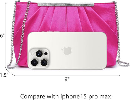 Dasein Elegant Pleated Evening Clutch Bags for Wedding Party Prom with Sparkly Rhinestones