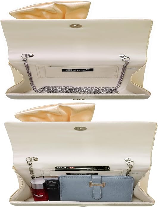 Women Elegant Satin Bow Flap Evening Bag Rhinestone Clutch Purse Handbag Formal/Wedding/Prom/Party