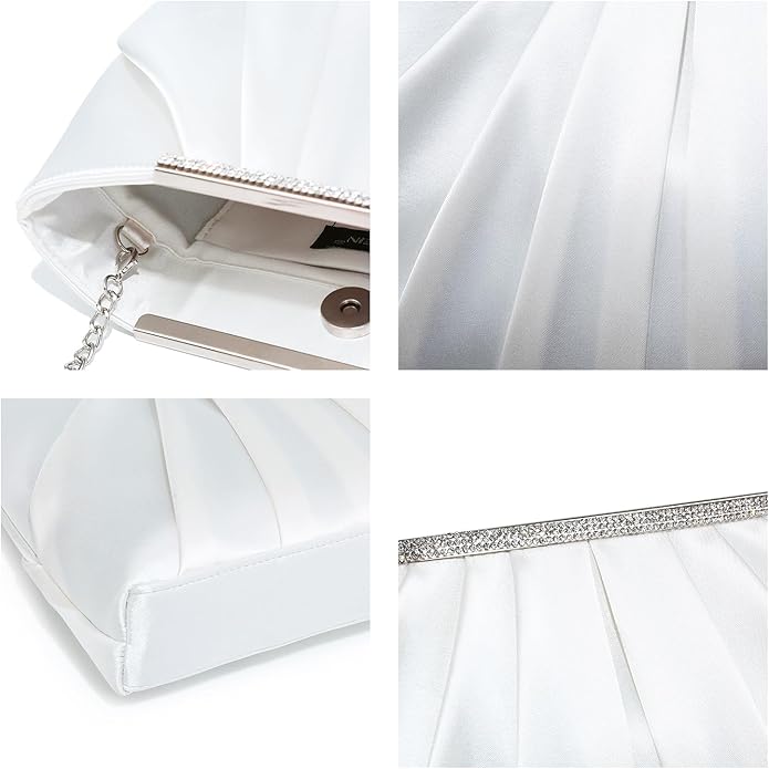 Dasein Elegant Pleated Evening Clutch Bags for Wedding Party Prom with Sparkly Rhinestones