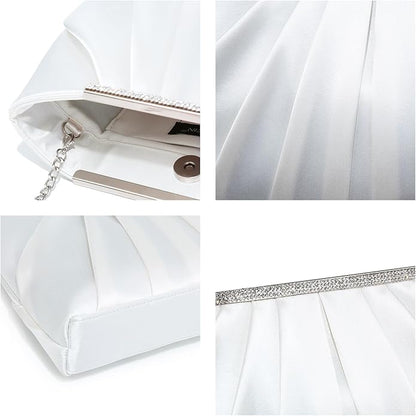 Dasein Elegant Pleated Evening Clutch Bags for Wedding Party Prom with Sparkly Rhinestones