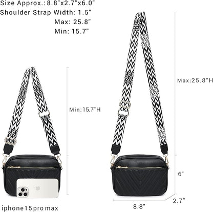 Quilted Crossbody Bags Vegan Leather Purses Small Shoulder Handbags with Wide Strap Crossbody Purse for Women